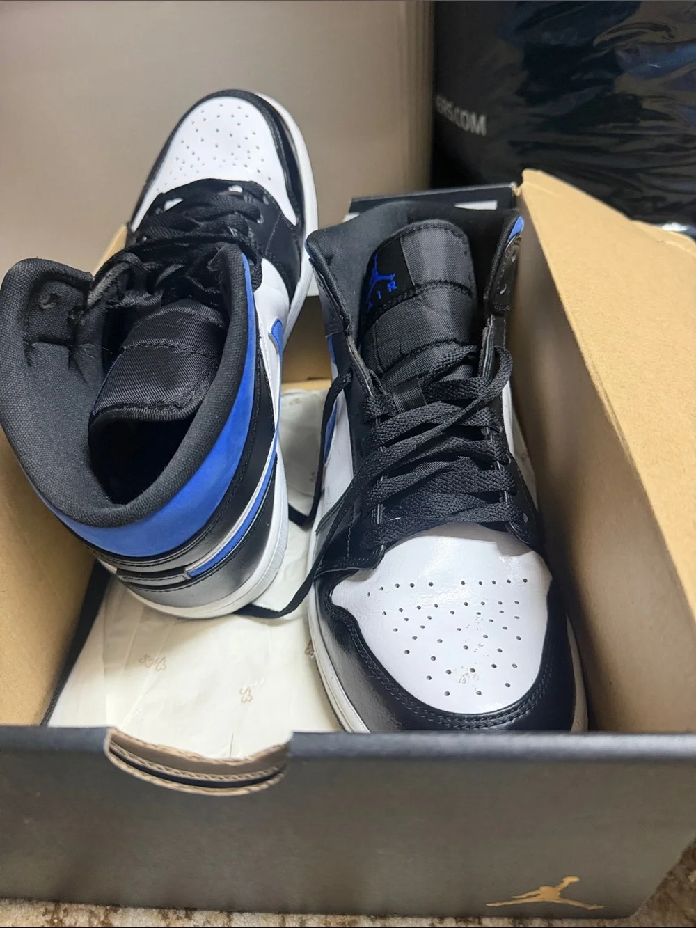 Jordan High-Top Sneakers in Black/White/Royal Blue